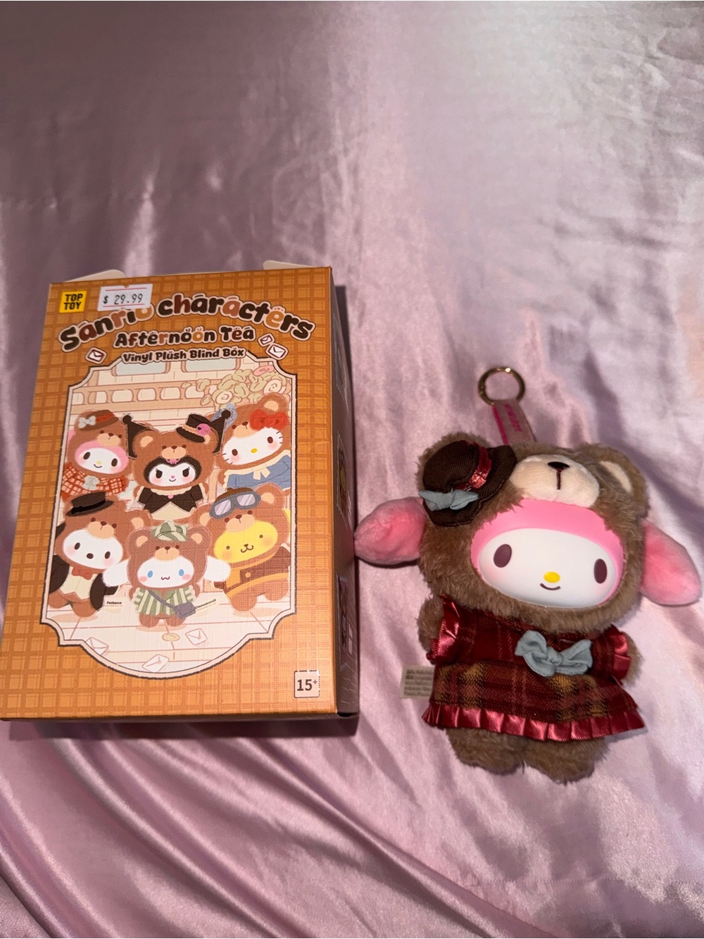 Sanrio My Melody Plush Keychain in Brown Bear Costume with Pink Face
